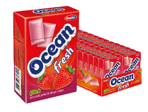 Ocean Fresh – Chewing-gum dragéifié sucré, saveur pastèque.