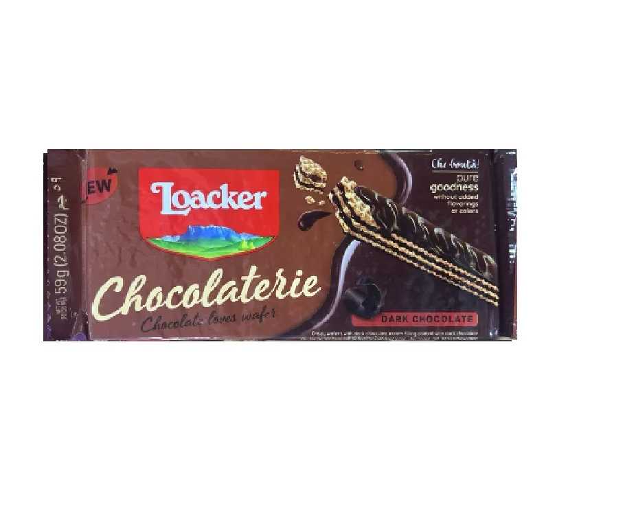بسكويت ويفر Loacker Chocolaterie Dark Chocolate بالشوكولاتة الداكنة، وزن 59 غرامًا.